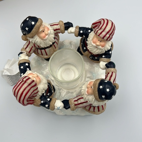 Home Interiors patriotic Christmas Santa's around Candle holder 2002 NEW - Picture 2 of 5